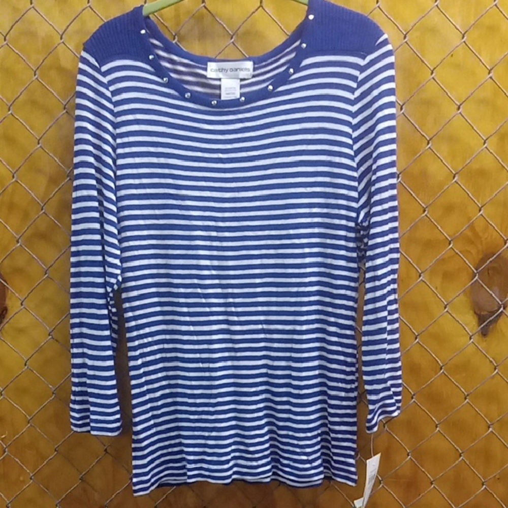 Cathy Daniels Blue and White Striped Top